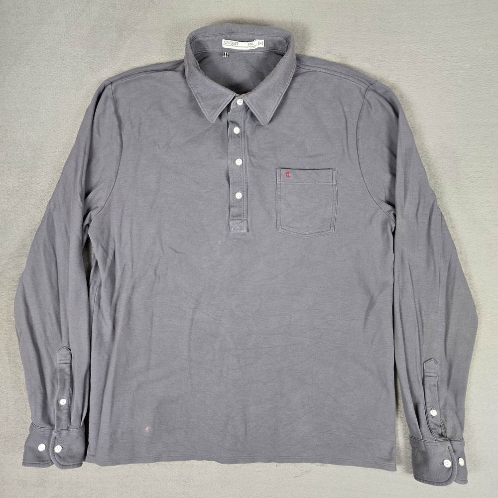Criquet Polo Shirt Mens 2XL Gray Long Sleeve Pima Cotton Pocket Golf Casual